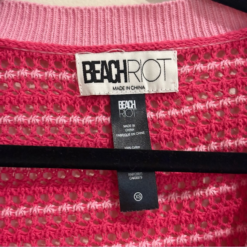 Beach Riot Gene Open Knit Cotton Cardigan Pink Stripe size XS - Picture 5 of 6